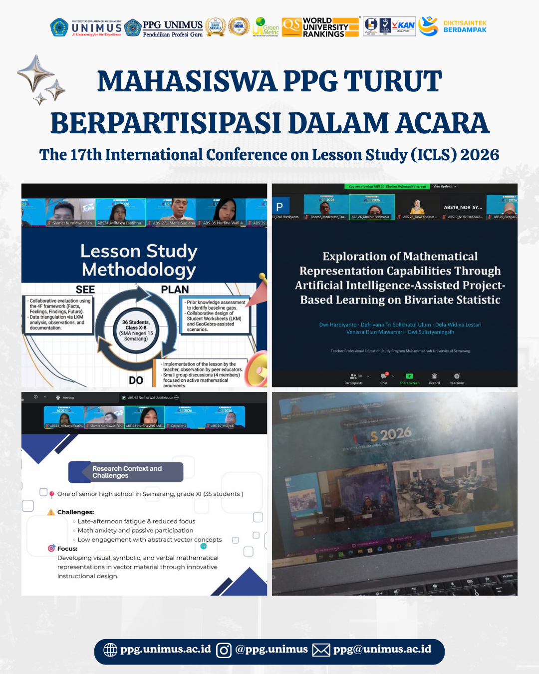 Empat Mahasiswa PPG UNIMUS Berpartisipasi dalam The 17th International Conference on Lesson Study (ICLS) 2026